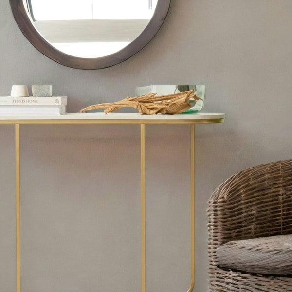 Rafaelo Mobilia Gold Metal Hallway Console Table With Tempered Glass Gold