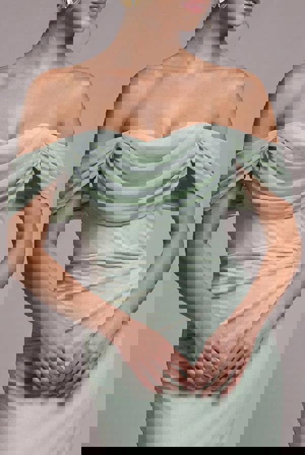 Bardot Scuba & Chiffon Cowl Maxi Dress - Sage Green DR4438QZ