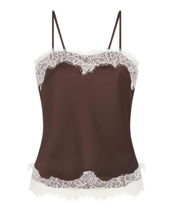 Needs No Label Brown Satin Lace Mix Cami Top