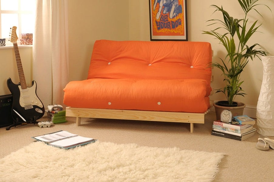 Comfy Living Wooden Futon sofa bed frame with a Standard Mattress