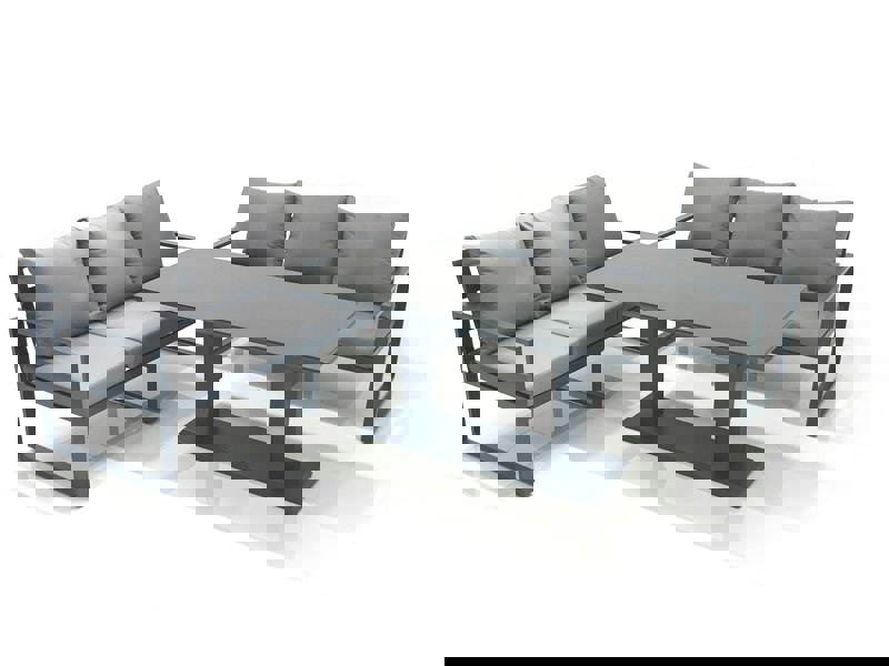 Fimous 6 Seater Aluminium Outdoor Garden Furniture Set with Adjustable Rising Lifting Dining Table 3 Seater Sofa Dark Grey