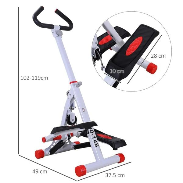 Compact foldable fitness stepper with red foot caps and black pedal pads