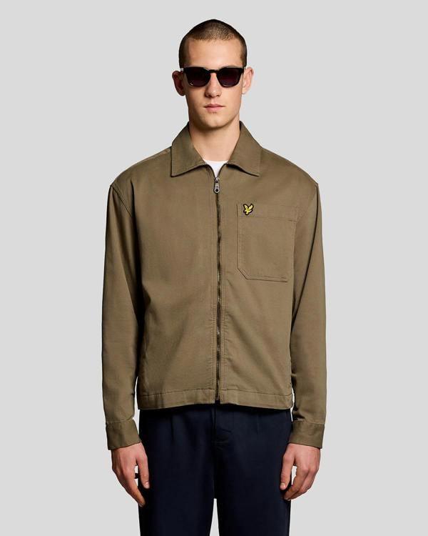 Lyle & Scott Enzyme Wash Mens Zip Overshirt - X569 Khaki Ash