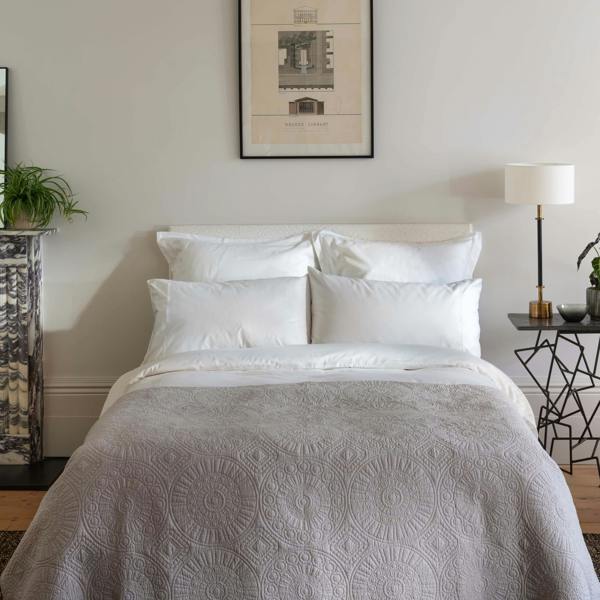 Light Stone Quilted Cotton Bedspread - summer, in a styled bedroom 1 | Soak and Sleep