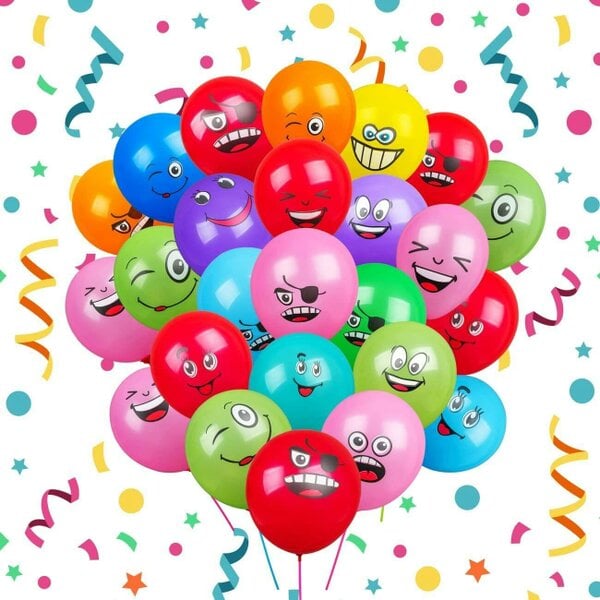 Shatchi 12 inch Emoji Latex Balloons, Assorted Multicolour Party Decorations, Pack of 100
