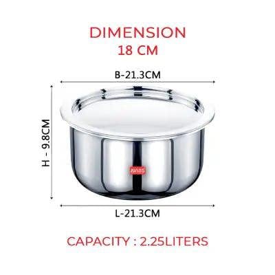 SS Utensils - Riara 3 Ply Tope with SS Lid 18cm
