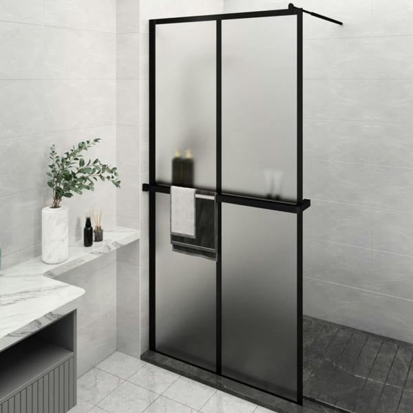 Berkfield Walk-in Shower Wall with Shelf Black 118x190 cm ESG Glass&Aluminium