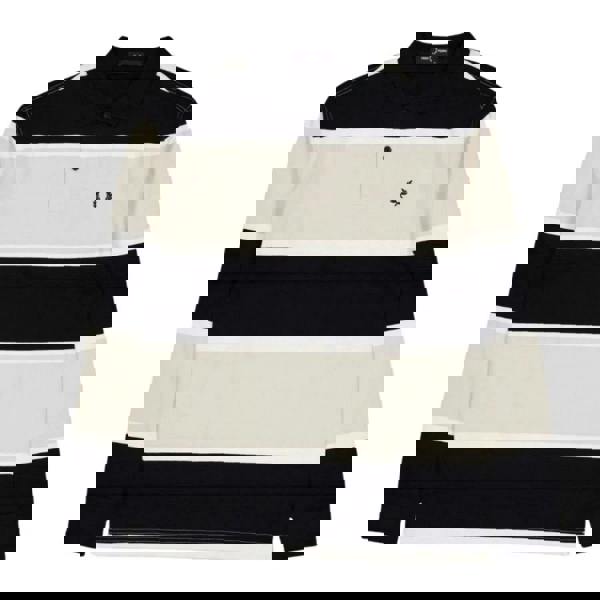 Fred Perry Mens Striped Long-Sleeved Polo Shirt - Oatmeal/Black - 