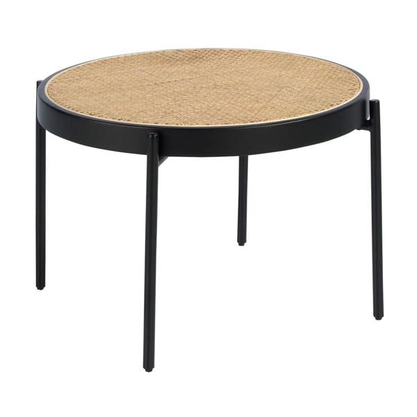 Angel Cerdá Round Coffee Table Rattan, Black Wood and Black Steel 2111