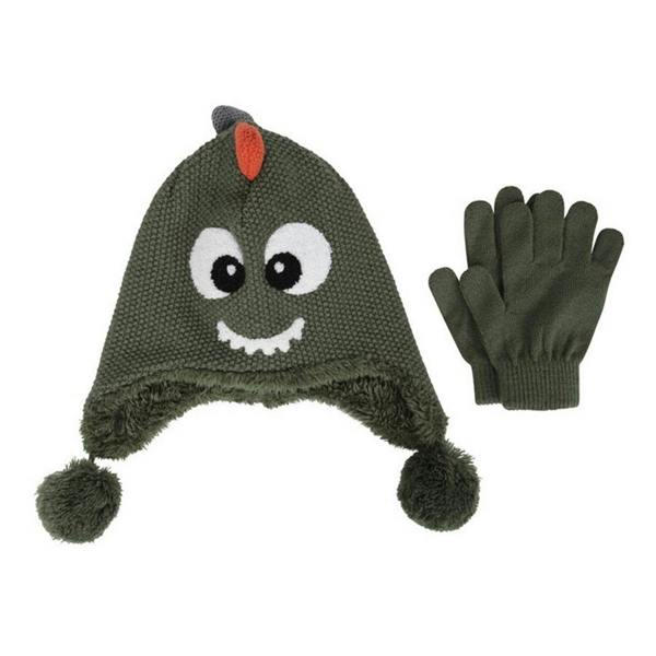 Mountain Warehouse Kids Dragon Faux Fur Lined Hat And Gloves Set - Green