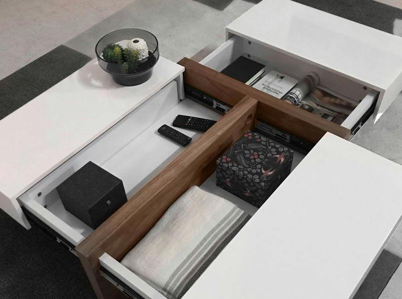 Angel Cerdá Rectangular White and Walnut Wood Coffee Table 2060