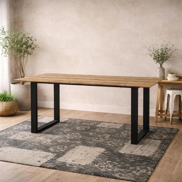 Wyld Haus Sazzuma Rectangular Wooden Dining Table Industrial Black Metal Legs