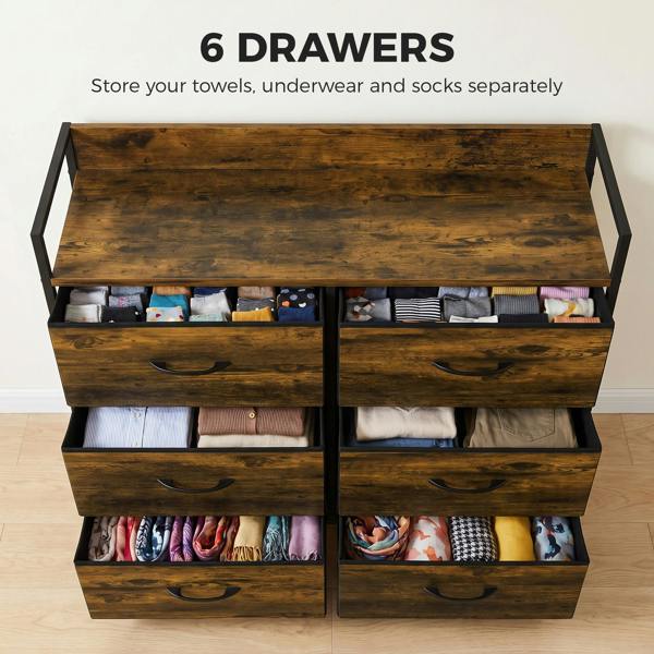 HOMCOM Bedroom Chest of Drawers 6 Drawer Dresser w/ Shelf, Rustic Brown