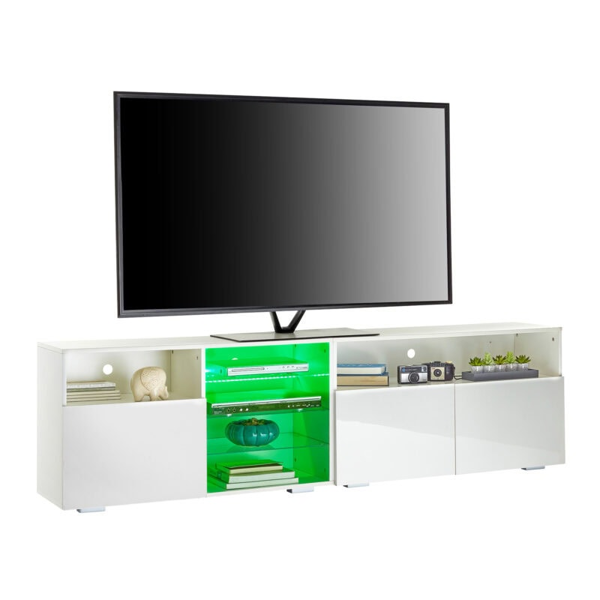 MMT Furniture Designs Black TV Stand Cabinet 200cm with LED Lights, Storage Shelves SoundBar Shelf 55cm Tall