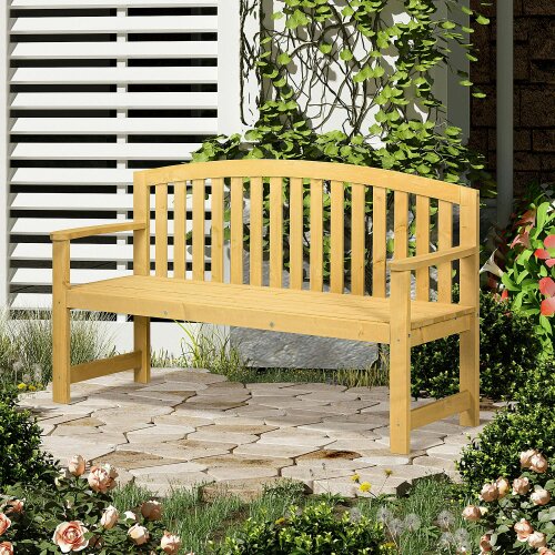 Wyld Haus Tola 143cm Natural Wood 2 Seater Garden Bench With Armrests Slatted Frame