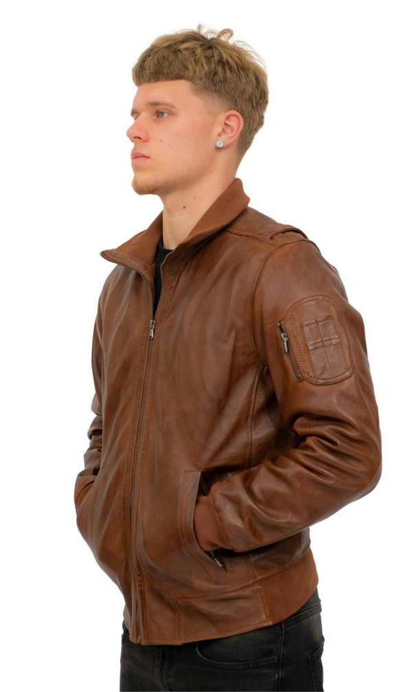 Infinity Leather Mens Leather Varsity Bomber Jacket-Adana