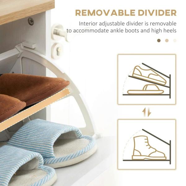 Shoe cabinet interior with removable divider for boots and high heels