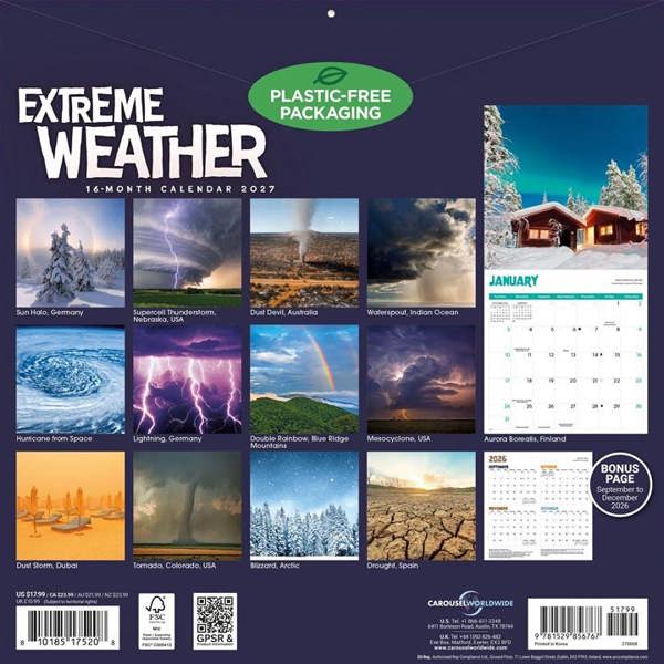 Natural Elements Extreme Weather Calendar 2027, Wall Calendars, Month To View, Natural World, Gift