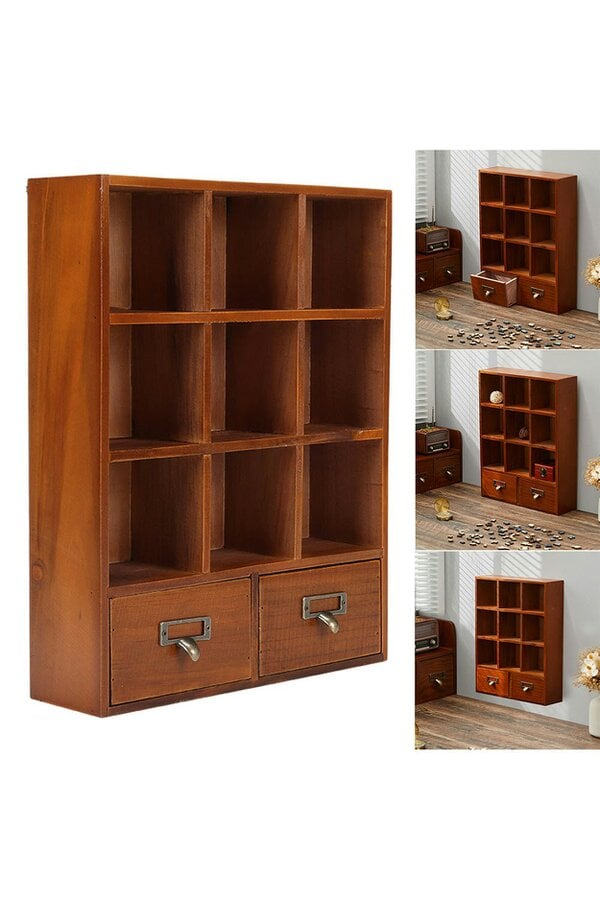 Living and Home ​Retro Cube Wooden Organizer Box with Drawer Vintage Room Decor