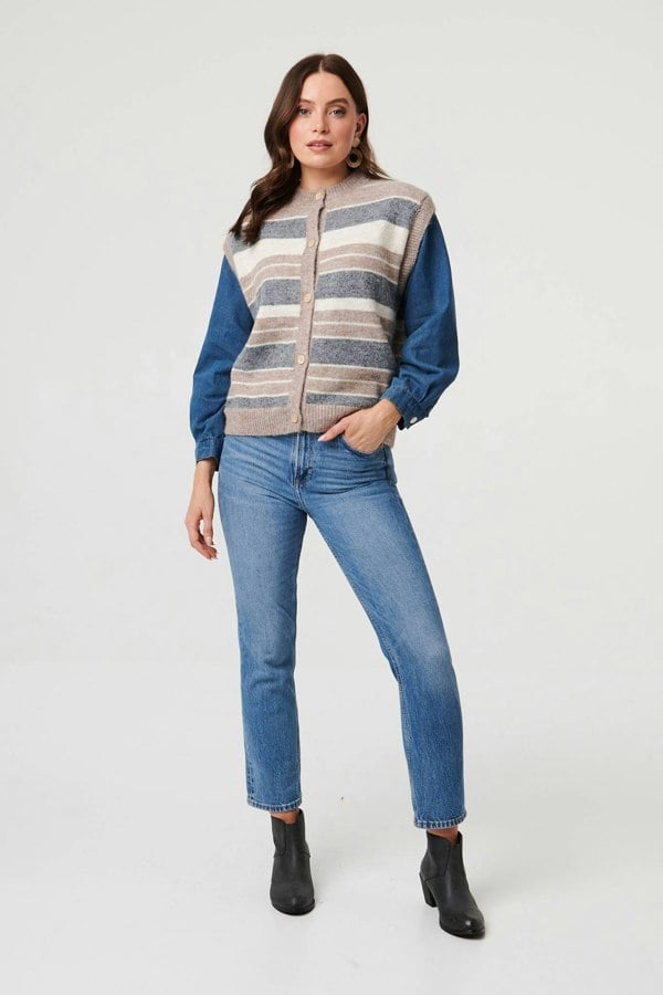 Grey | Denim Knit Contrast Texture Jacket
