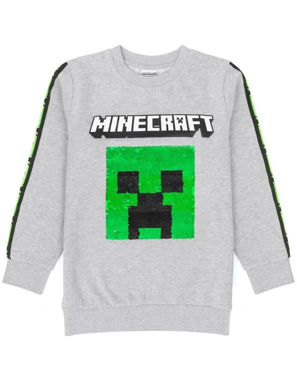 Minecraft Unisex Kids Grey Creeper & Tnt Sequin Panel Sweatshirt