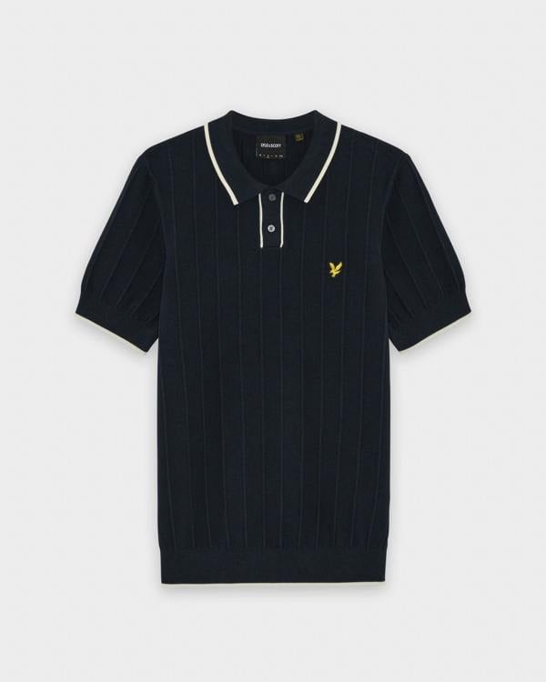 Lyle & Scott Tipped Pique Mens Knitted Polo - Z271 Dark Navy | CHO | Designer Mens Short Sleeve Polo Shirts