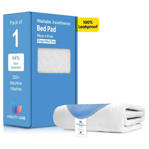 Vitality Care Incontinence Washable Bed Pads Protection Sheets - Reusable with High Absorbency