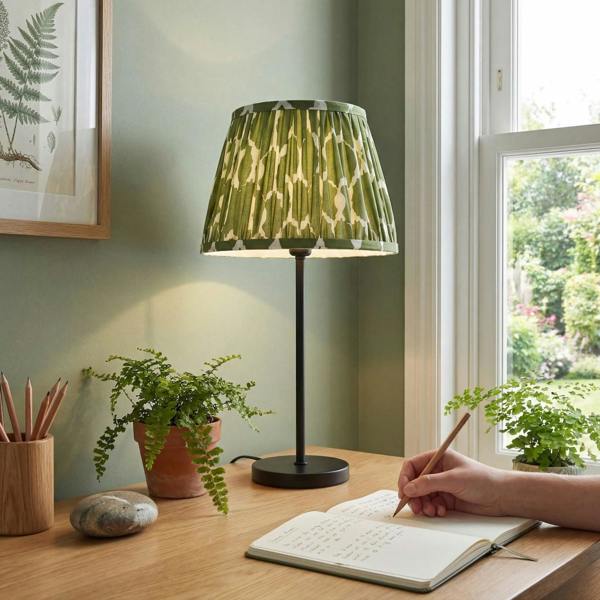 Modern Olive Green Pleated Cotton Fabric Lamp Shade with Wavy Design Image 6
