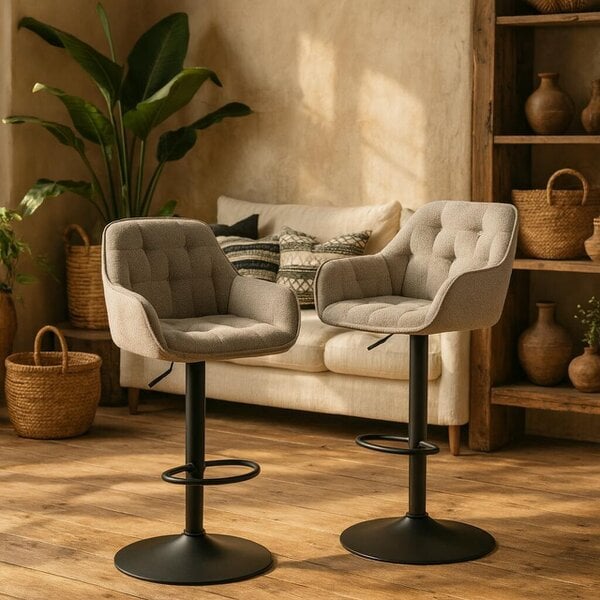 Wyld Haus Buttonfern Set of 2 Beige Diamond Upholstered Swivel Bar Stool
