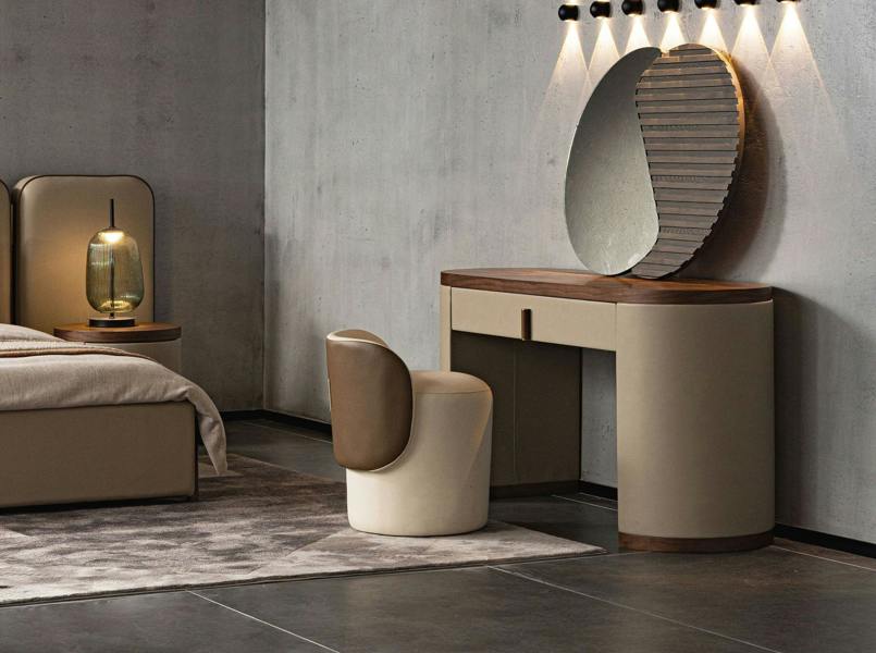 Angel Cerdá Dressing desk in faux leather, walnut and wood upholstered in mink-colored faux leather 7220