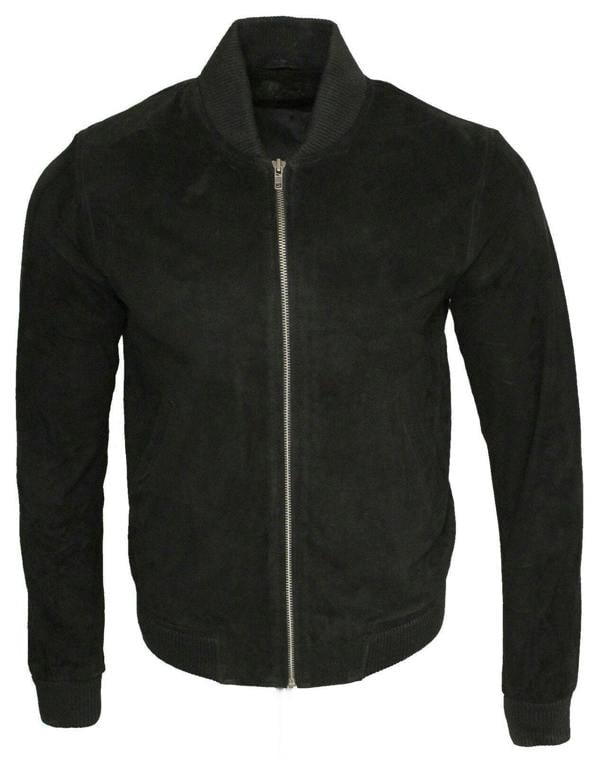 Infinity Leather Mens Varsity Soft Suede Leather Bomber Jacket