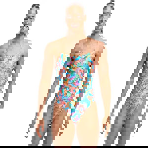 Funkita Birdsville Tie multicolored floral one-piece swimsuit in pink blue