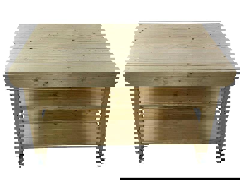 Rotem Wooden Kiln-Dry Workbench – 3ft Depth Sturdy and Durable Workstation with Wheels and Double Shelf for Extra Storage, Ideal for Garages, Workshops, and Sheds