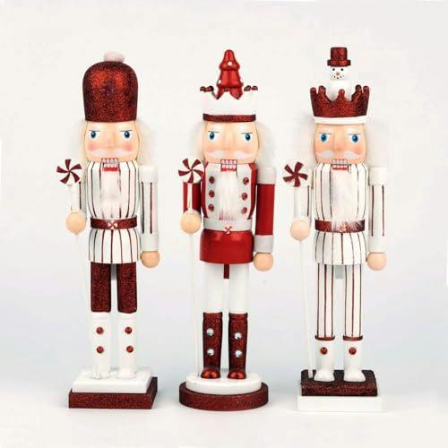 38cm Red Wooden Nutcrackers Soldiers King Christmas Ornament 3pcs Set image 3