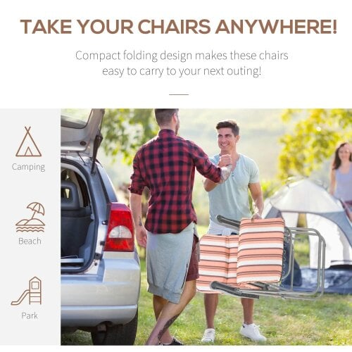 Bobobiy Reclining Garden Chair Set of 2, 5-Level Adjustable Zero Gravity Chairs with Cushions, Orange Stripe