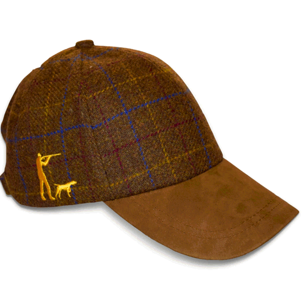 Tweed Baseball Cap with Emboridered Shooter with Dog