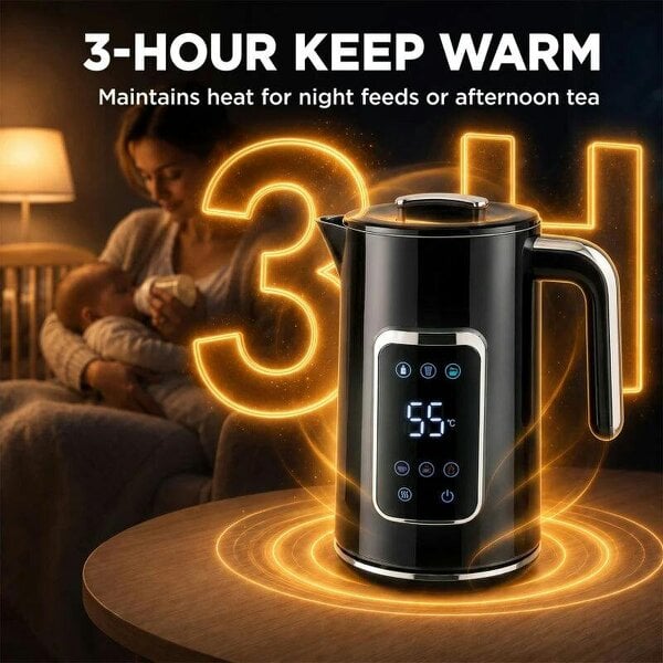 Electric Kettle, 1.7L Fast Boil 3000W Water Kettle with LED Display, Adjustable Temperature, Keep Warm Function, Black