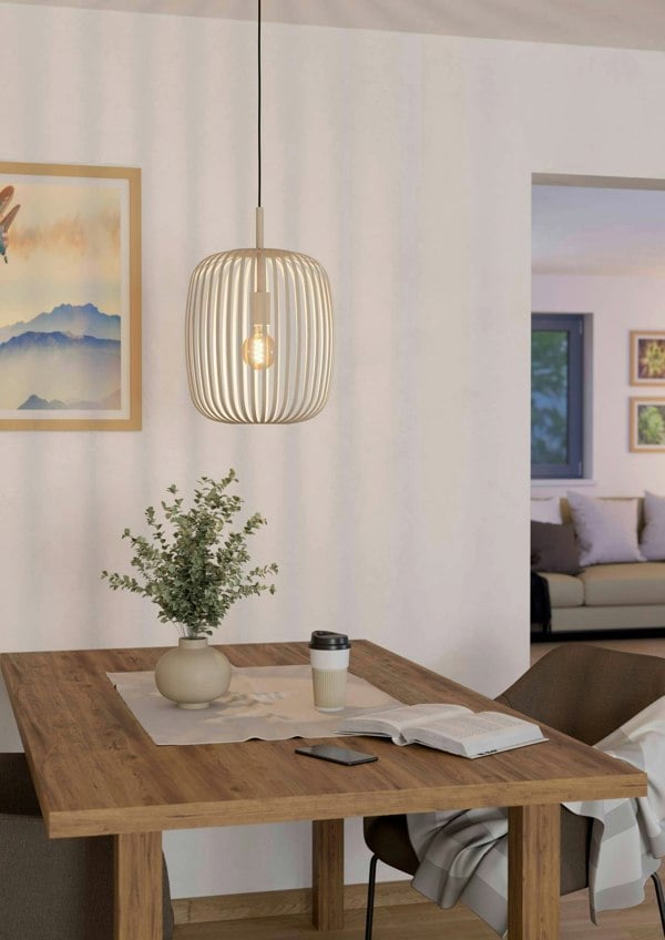 EGLO Romazzina Sandy-Coloured Caged Single Pendant Light