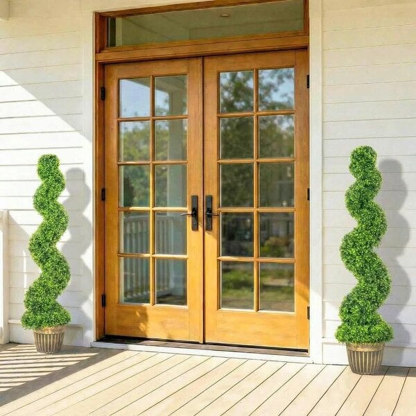 Set of 2 Artificial Plants, Topiary Spiral Boxwood Trees with Pot, for Home Indoor Outdoor Decor, 150cm