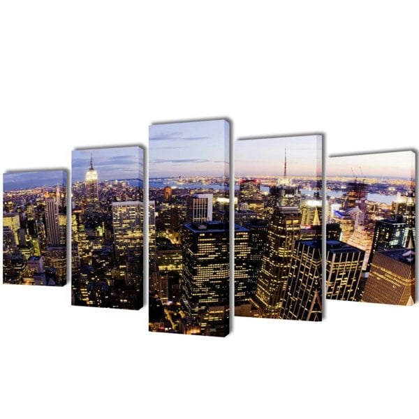 Berkfield Canvas Wall Print Set Birds Eye View of New York Skyline 200x100cm