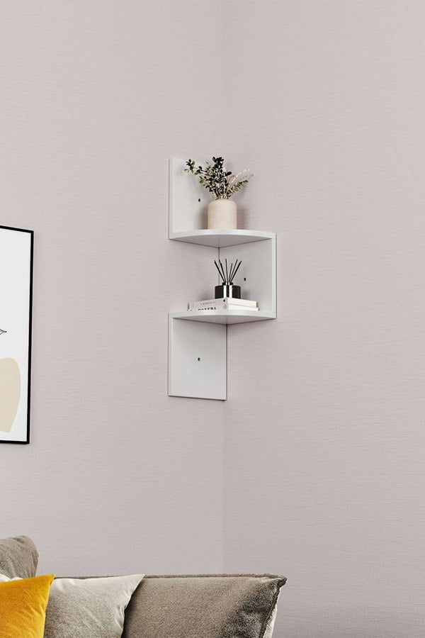 Living and Home Corner Shelf Wall Mount 2-Tier Floating Corner Bookshelf Plant Shelf for Bedroom, Living Room