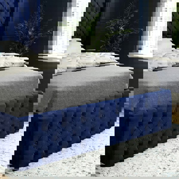 Casa Magna Turin Straight Winged Upholstered Soft Velvet Bed Frame - Blue