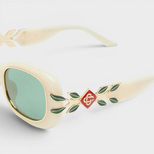 Casablanca Acetate Metal Oval Sunglasses Laurel Detail Cream Gold Laurel Green