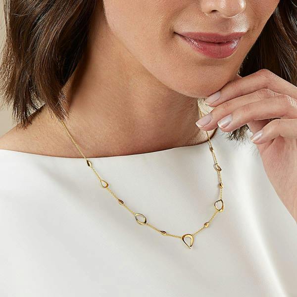 Pia 9ct Gold Teardrop Station Necklace, Curved & Solid Pendant