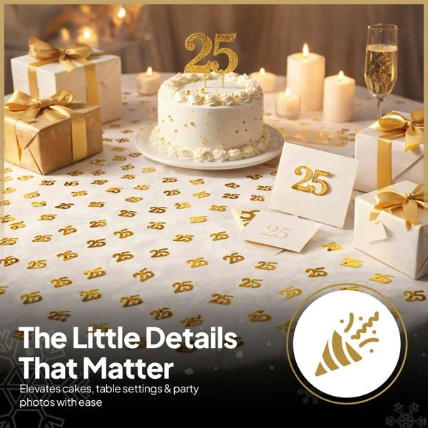 25th Birthday Gold Metallic Confetti Set for Party Tables and Celebration Displays image 7