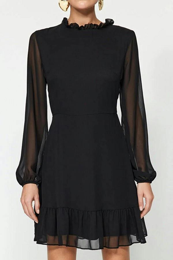 WOVCOR A-Line Mini Chiffon Woven Dress with Ruffle Detail