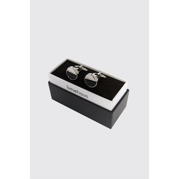 Limehaus Silver Round Onyx Split Cufflinks
