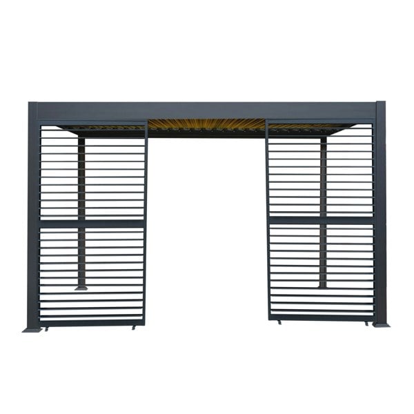 Monstershop Anthracite Aluminium Pergola With LED Lights & 2 x Shutter Panels - 3m x 4m