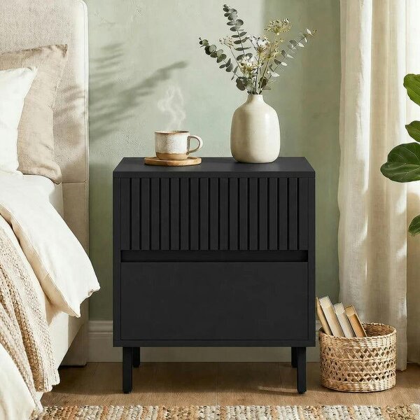 Bedside Cabinet, Bedside Table with 2 Drawers, Storage and Steel Legs for Bedroom, Living Room, Black