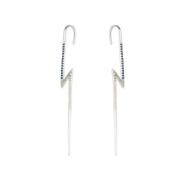 Spero London True Lightning Gemstones Sterling Silver Bolt Ear Crawler - Pair